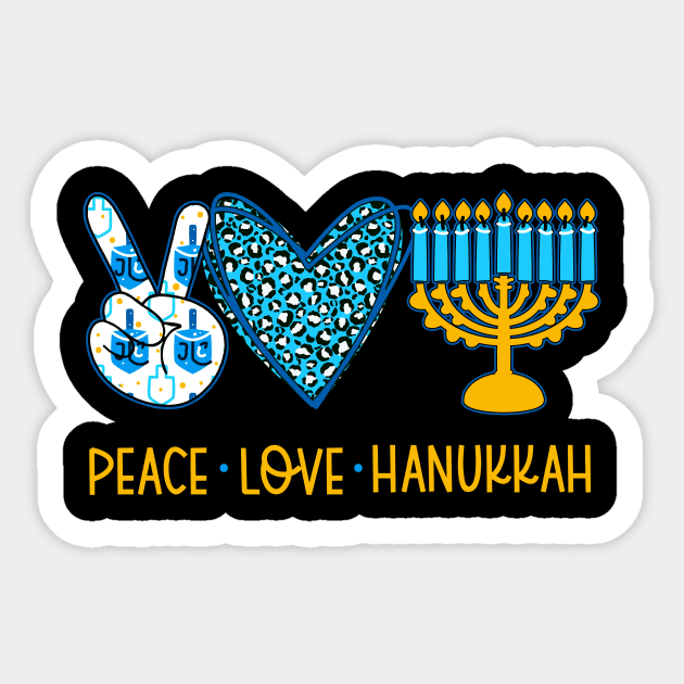 Peace Love Hanukkah Leopard Menorah Dreidel Star Jewish Sticker by KhanhVan